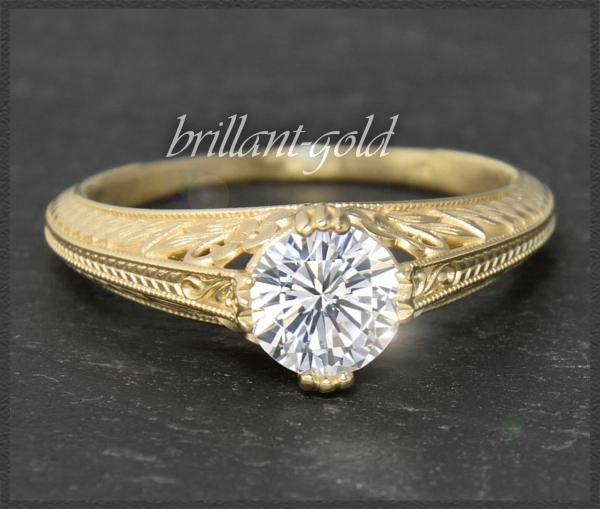 Diamant Jugendstil Design Ring, 0,99ct, 585 Gelbgold